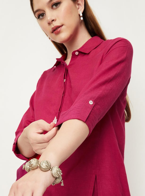 Women Solid High-Low Hem Top