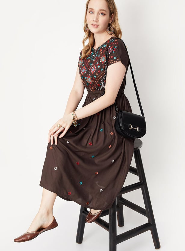 Women Embroidered Midi Dress
