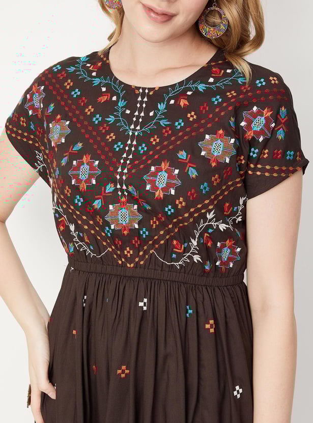 Women Embroidered Midi Dress