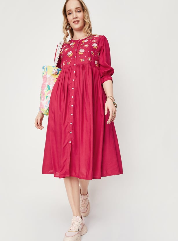 Women Embroidered Midi Dress