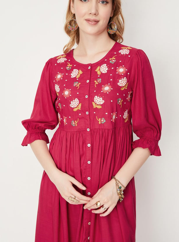 Women Embroidered Midi Dress