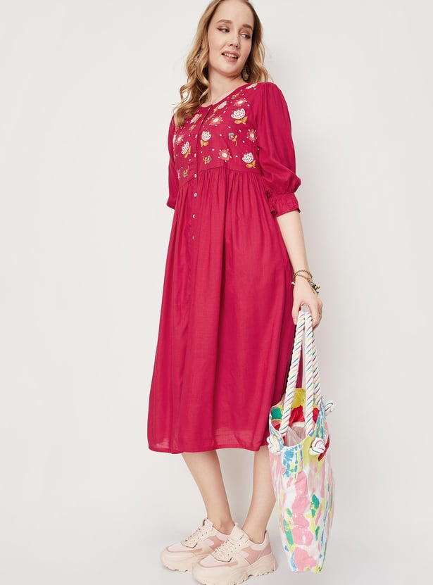 Women Embroidered Midi Dress