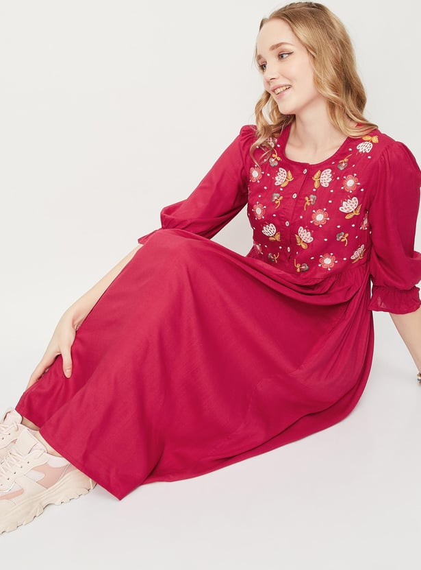 Women Embroidered Midi Dress