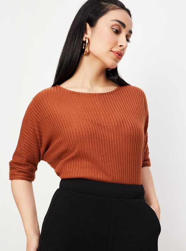 Women Striped Extended Sleeve Top