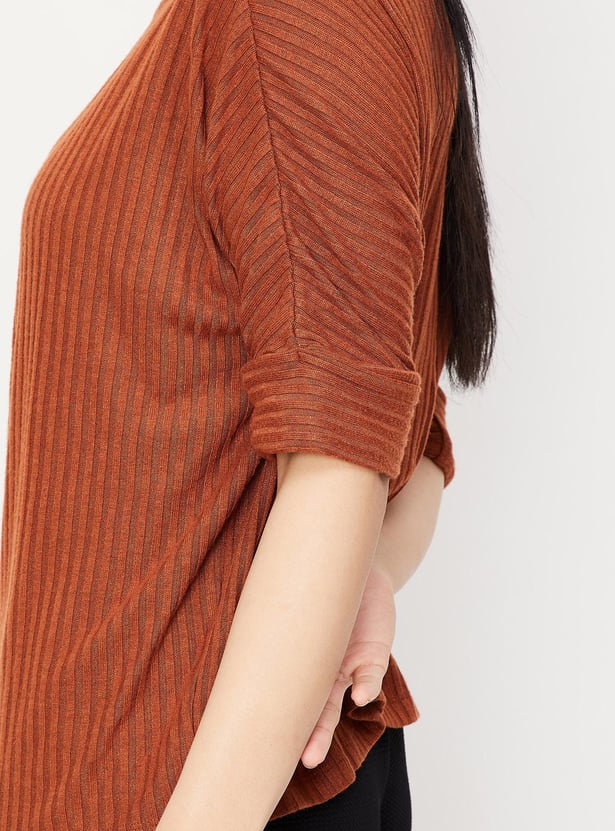 Women Striped Extended Sleeve Top