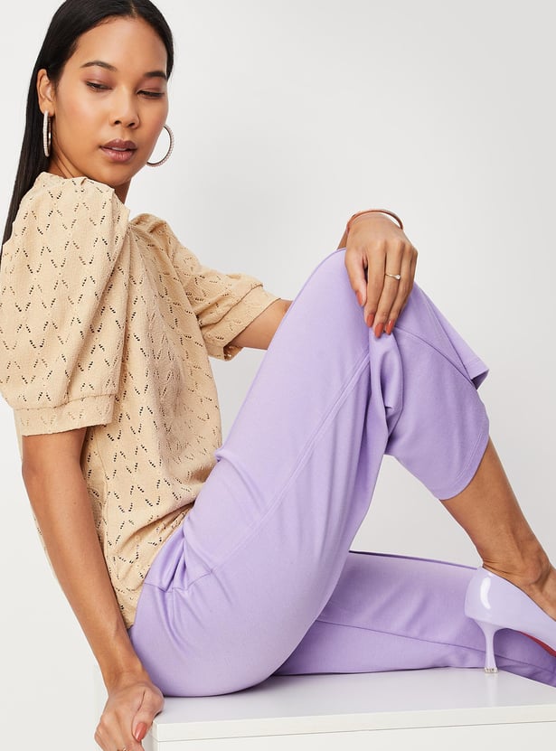 Women Schiffli Knit Puffed Sleeve Top
