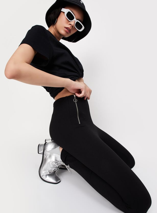 Women Zip-Detailed High Waist Treggings