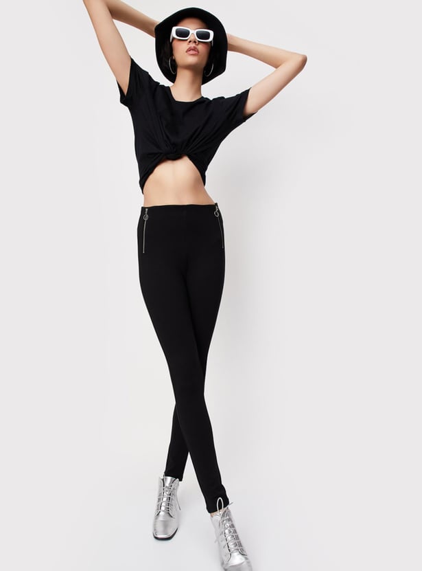 Women Zip-Detailed High Waist Treggings