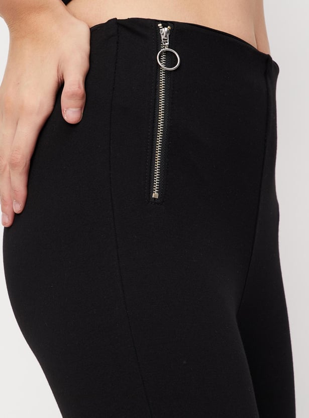 Women Zip-Detailed High Waist Treggings