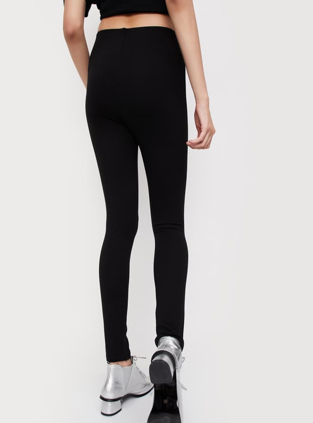 Women Zip-Detailed High Waist Treggings