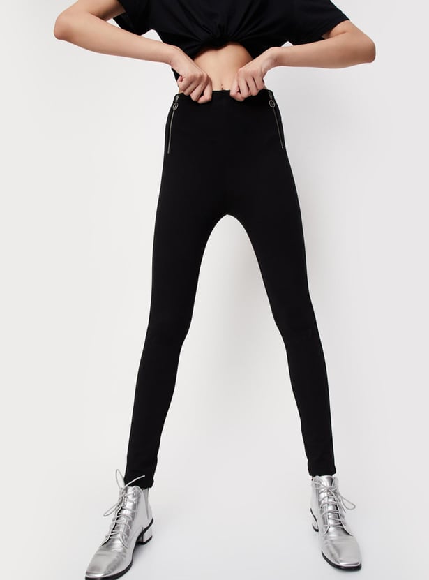 Women Zip-Detailed High Waist Treggings