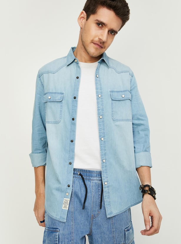 Men Light Washed Slim Fit Denim Shirt