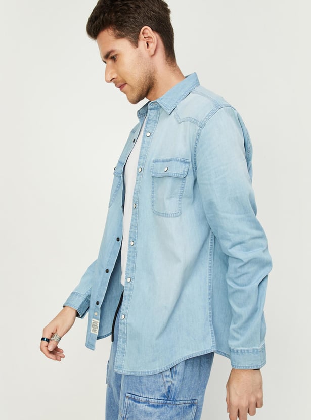 Men Light Washed Slim Fit Denim Shirt
