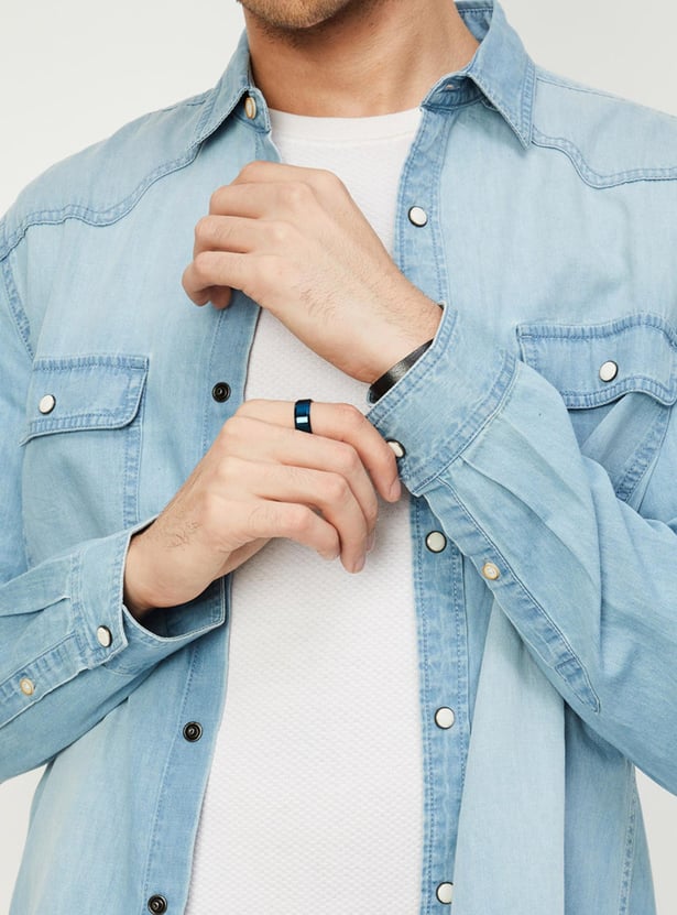 Men Light Washed Slim Fit Denim Shirt