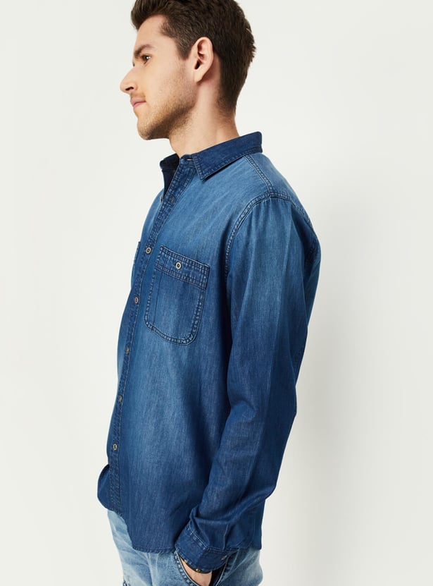 Men Washed Slim Fit Denim Shirt