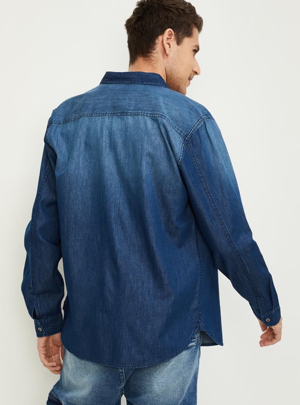 Men Washed Slim Fit Denim Shirt