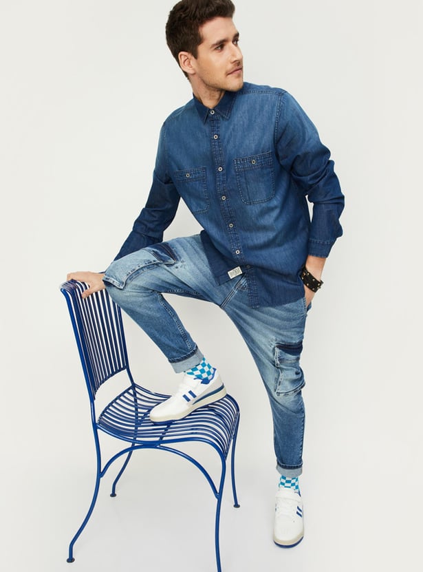 Men Washed Slim Fit Denim Shirt