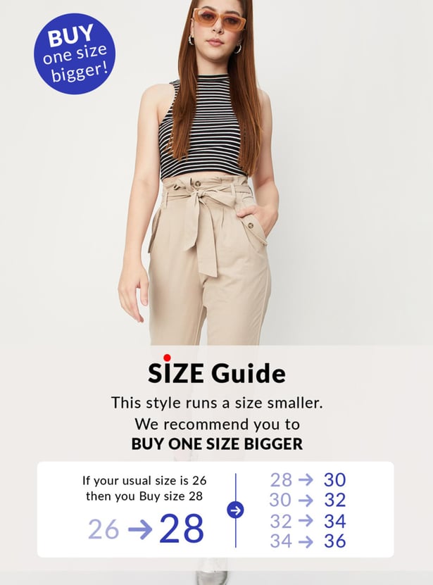 Women Paperbag Waist Crop Trousers