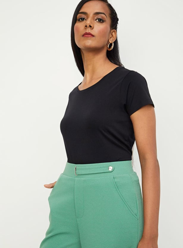 Women Solid Round Neck T-shirt