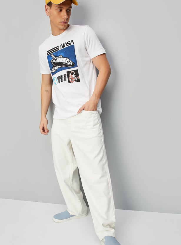Men NASA Printed Slim Fit T-shirt