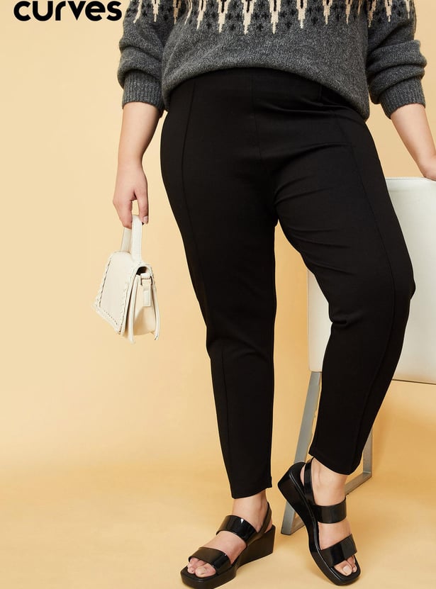 Women Solid Stretch Knit Treggings