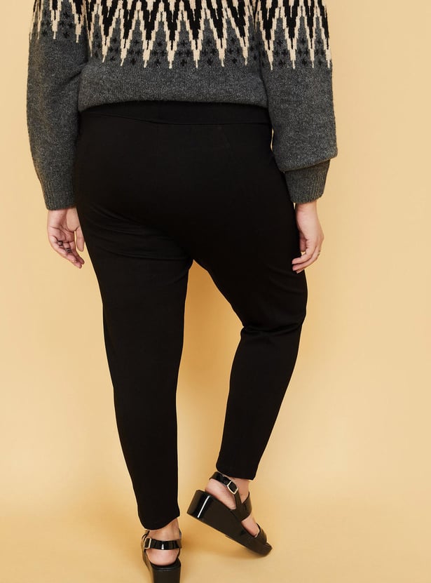 Women Solid Stretch Knit Treggings