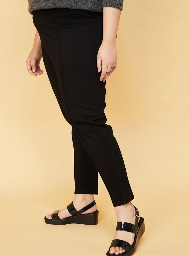 Women Solid Stretch Knit Treggings
