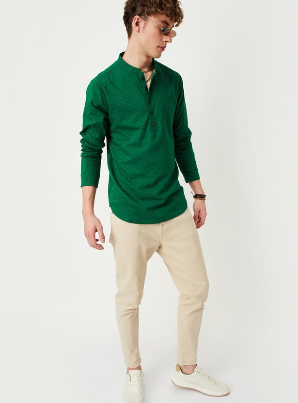 Men Textured Short Kurta