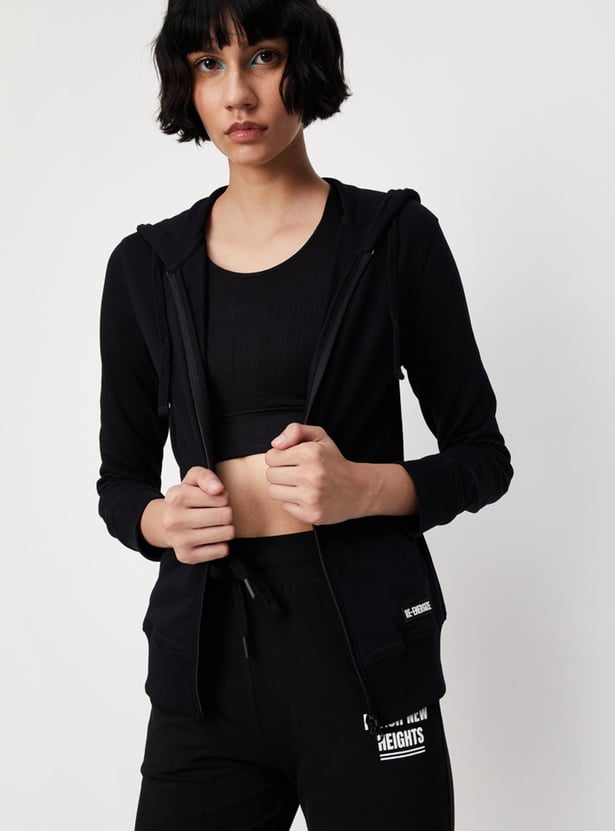 Women Solid Zip-Through Hoodie