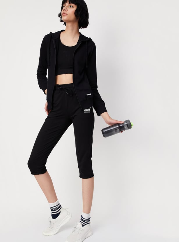 Women Solid Zip-Through Hoodie