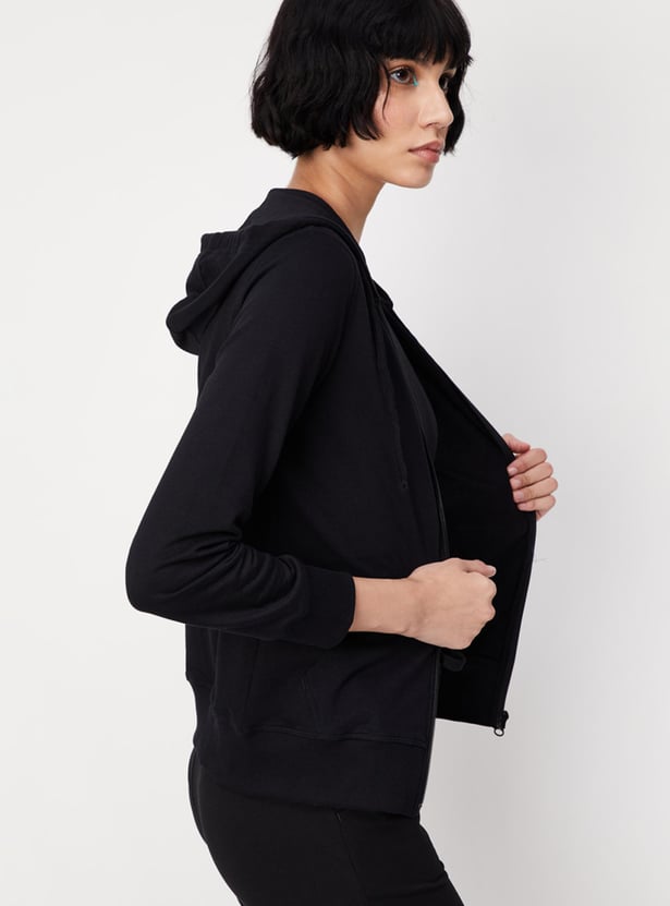 Women Solid Zip-Through Hoodie