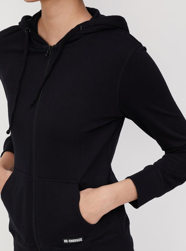 Women Solid Zip-Through Hoodie