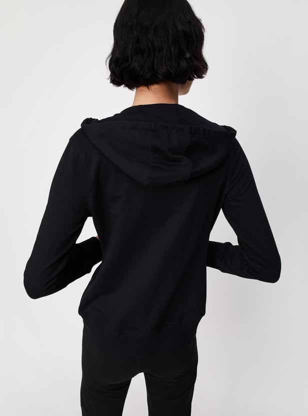 Women Solid Zip-Through Hoodie