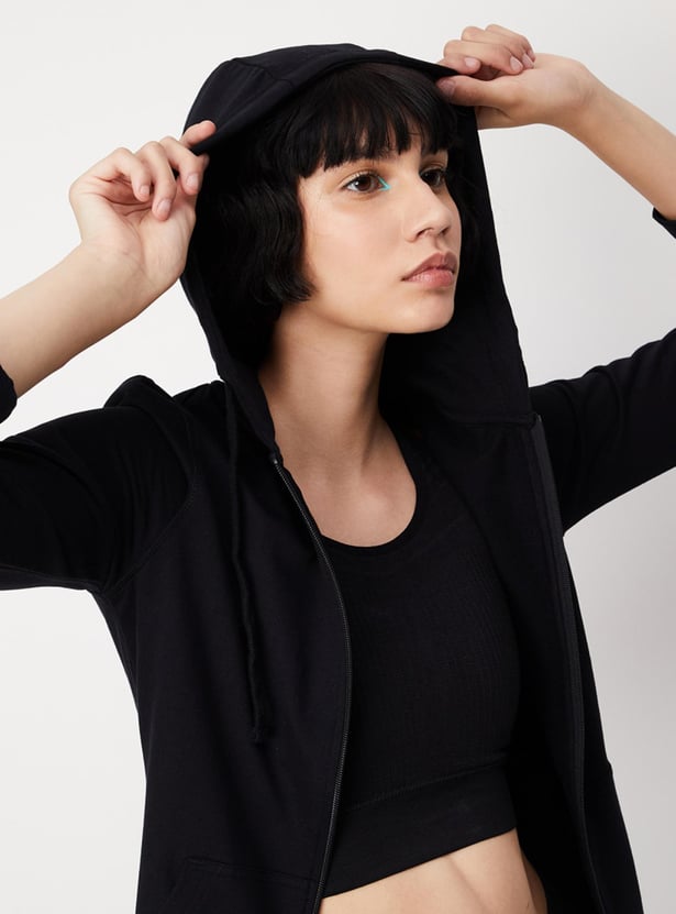 Women Solid Zip-Through Hoodie