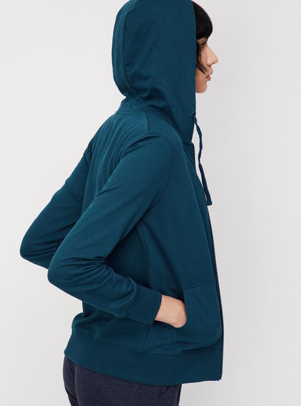 Women Solid Zip-Through Hoodie