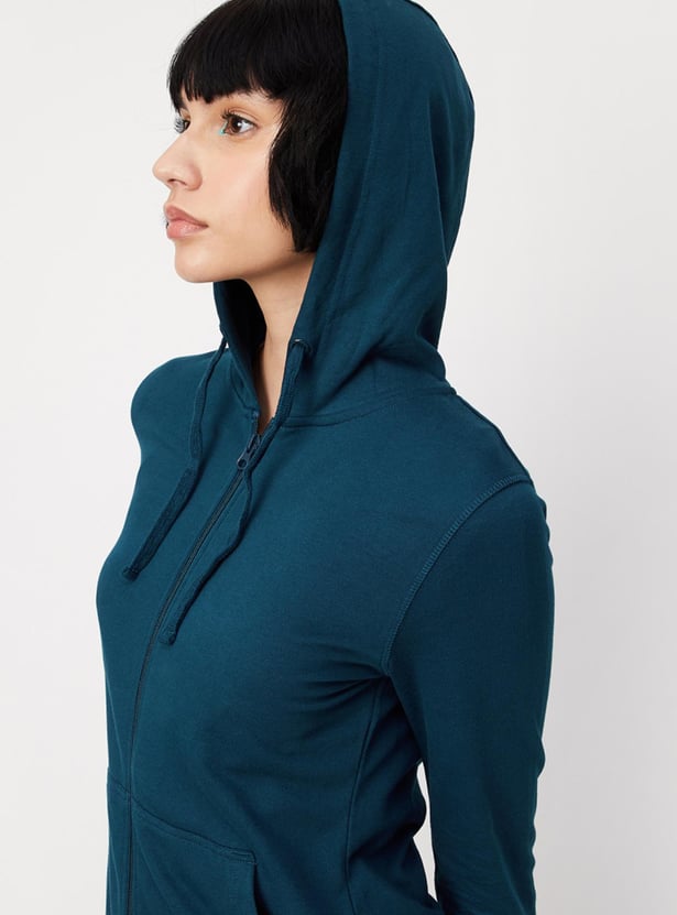 Women Solid Zip-Through Hoodie