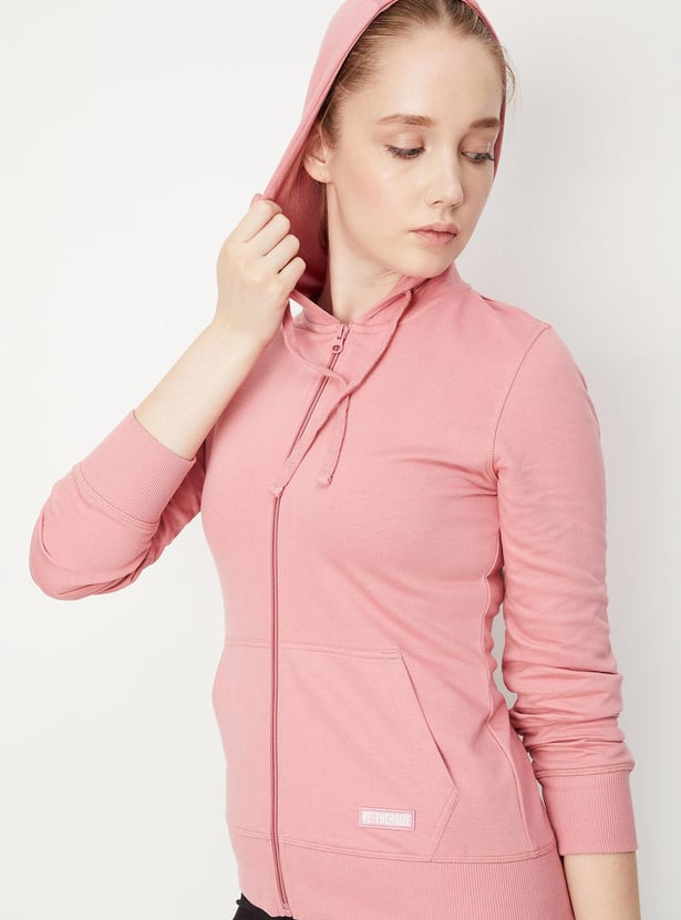 Women Solid Zip-Through Hoodie