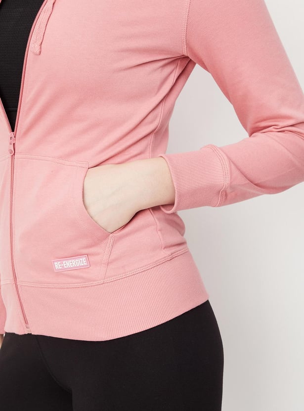 Women Solid Zip-Through Hoodie