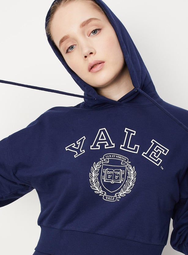Women Yale Printed Crop Sweatshirt