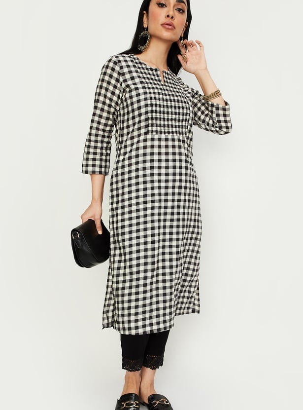 Women Checked Straight Kurta