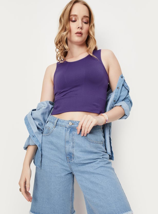 Women Solid Seamless Crop Tank Top