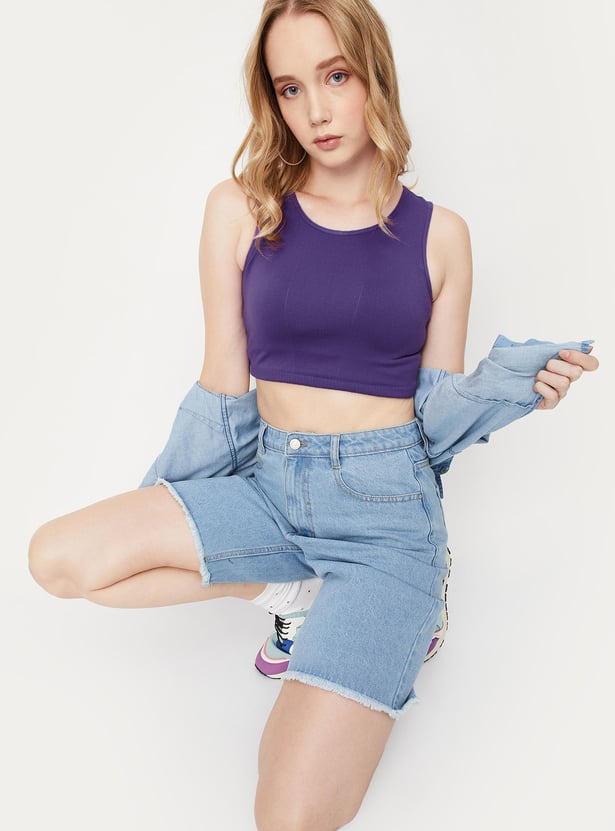 Women Solid Seamless Crop Tank Top