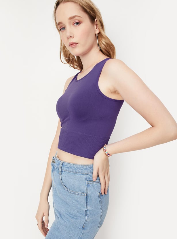 Women Solid Seamless Crop Tank Top