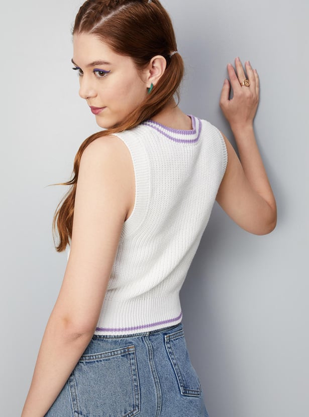 Women Solid Cropped Sweater Vest