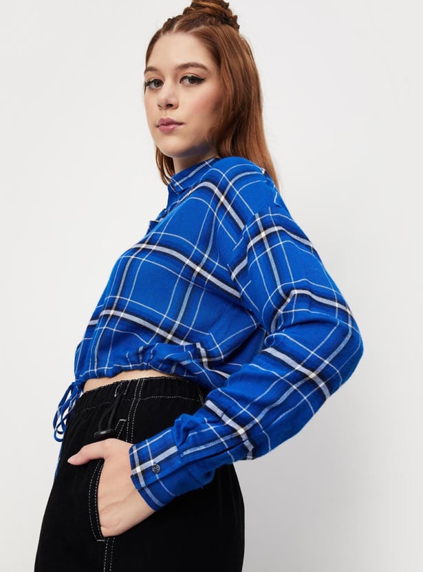 Women Yarn Dyed Plaid Balloon Shirt