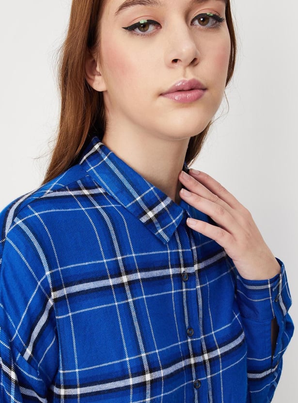 Women Yarn Dyed Plaid Balloon Shirt