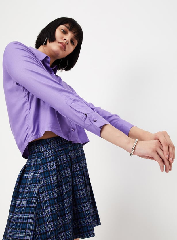 Women Solid Cropped Boxy Shirt