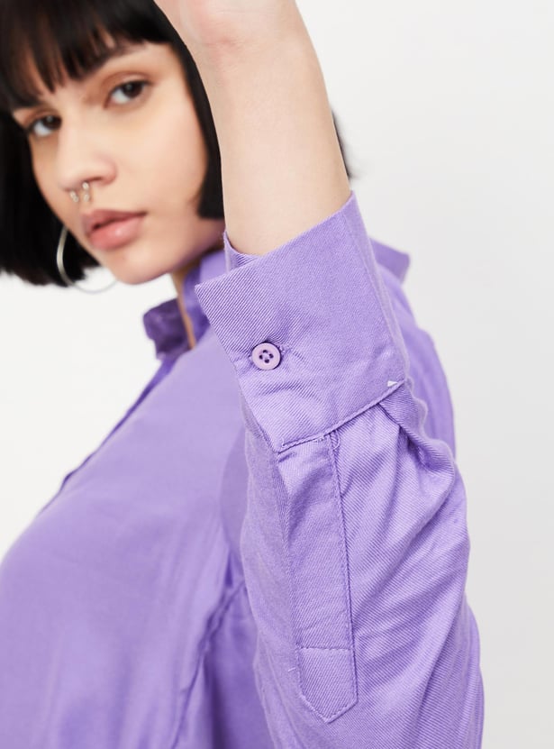 Women Solid Cropped Boxy Shirt