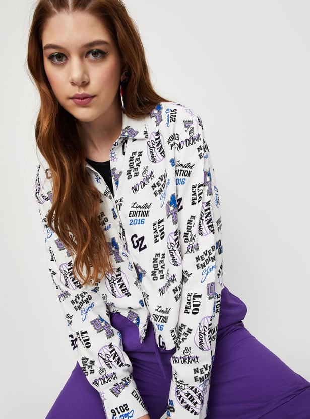 Women Printed Cropped Boxy Shirt