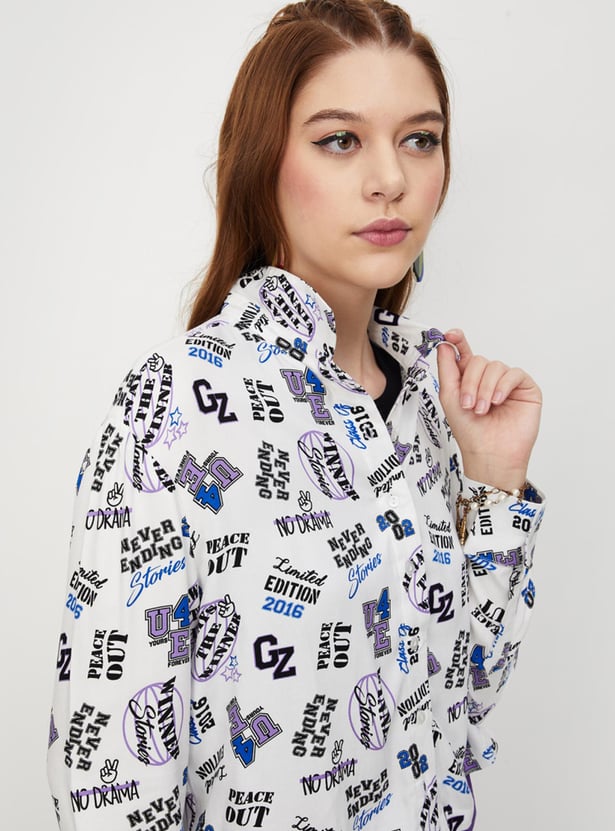 Women Printed Cropped Boxy Shirt